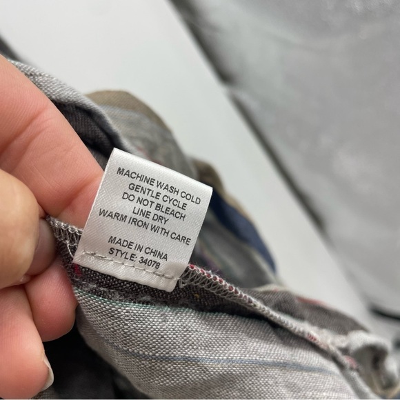 Uncle Frank striped tunic with tied sleeves gray blue brown Sz L - Picture 7 of 7